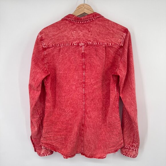 Frank & Eileen orange distressed denim shirt Long Sleeve Size Large womens - Picture 12 of 13